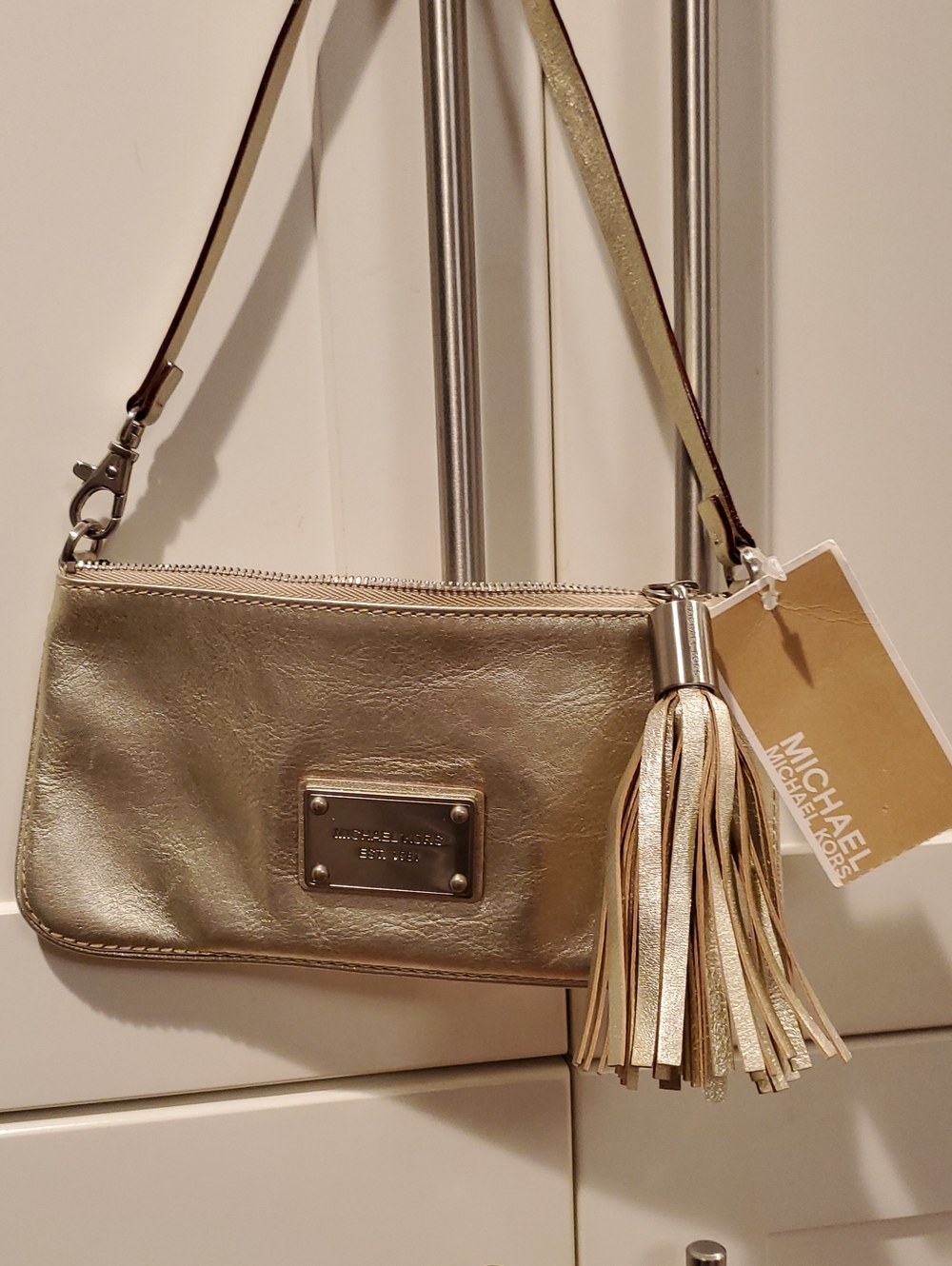 Michael Kors Gold Metallic Wristlet Clutch with Tassel NWT